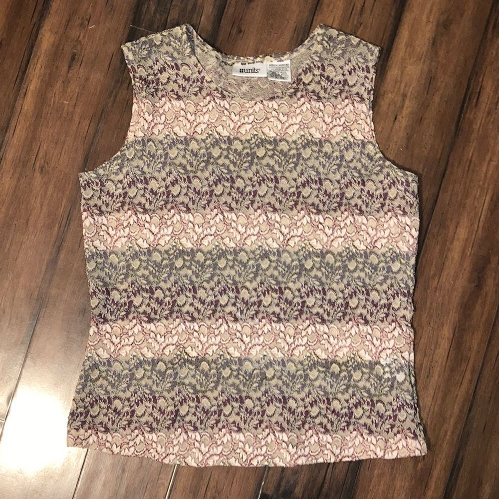 Vintage Units Size Medium Purple Pink and White Texturized Sleeveless Blouse